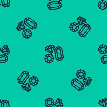 Blue line Gem stone icon isolated seamless pattern on green background. Jewelry Stock Illustration