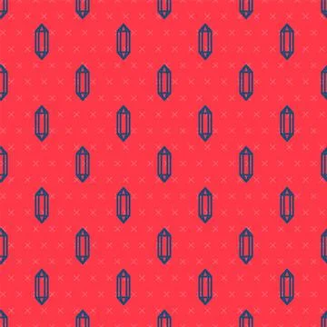Blue line Gem stone icon isolated seamless pattern on red background. Jewelry 스톡 일러스트