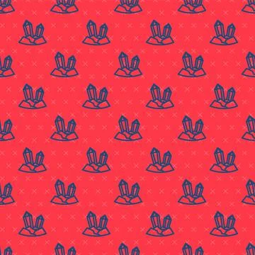 Blue line Gem stone icon isolated seamless pattern on red background. Jewelry Stock Illustration