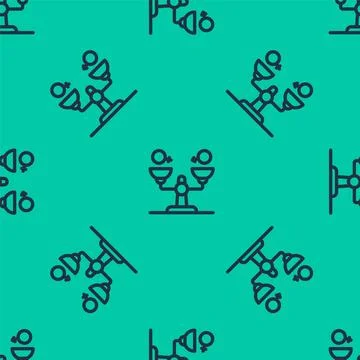 Blue line Gender equality icon isolated seamless pattern on green backgroun.. 库存插图