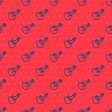 Blue line Genetically modified apple icon isolated seamless pattern on red Stock Illustration