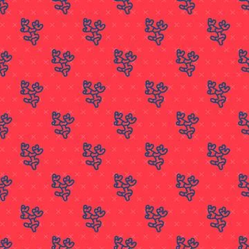 Blue line Ginger root icon isolated seamless pattern on red background. Vector Stock Illustration