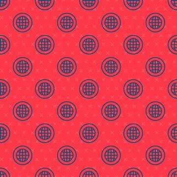 Blue line Global technology or social network icon isolated seamless pattern on Stock Illustration