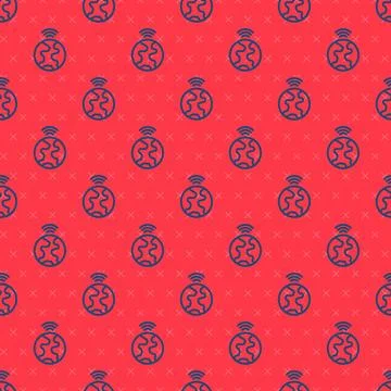 Blue line Global technology or social network icon isolated seamless pattern on Stock Illustration