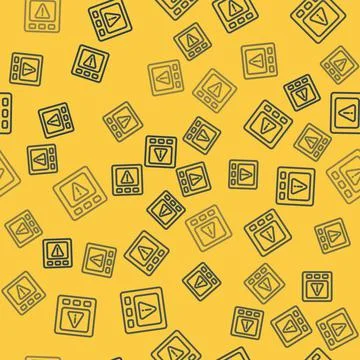 Blue line Gps device error icon isolated seamless pattern on yellow background Stock Illustration