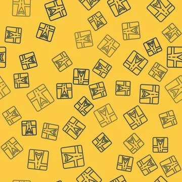 Blue line Gps device with map icon isolated seamless pattern on yellow Stock Illustration
