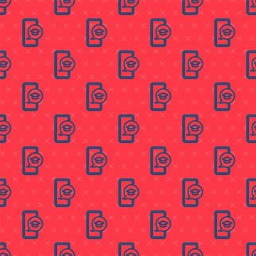Blue line Graduation cap on screen smartphone icon isolated seamless pattern on Stock Illustration