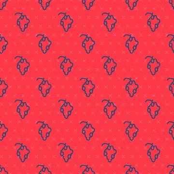 Blue line Grape fruit icon isolated seamless pattern on red background.  Vect Illustrazione stock