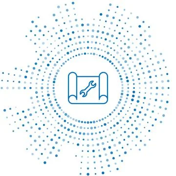 Blue line Graphing paper for engineering and wrench icon isolated on white Stock Illustration