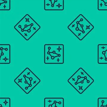 Blue line Great Bear constellation icon isolated seamless pattern on green Stock Illustration