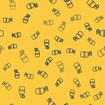 Blue line Hand grenade icon isolated seamless pattern on yellow background. Bomb Illustrazione stock