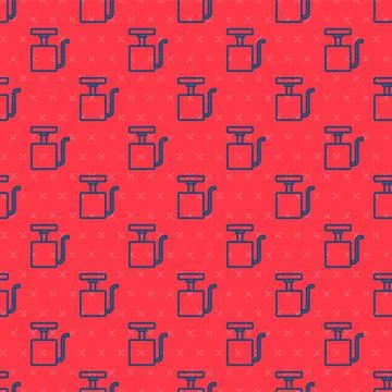 Blue line Handle detonator for dynamite icon isolated seamless pattern on red Stock Illustration