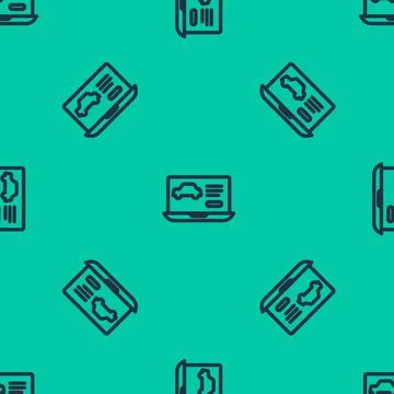 Blue line Hardware diagnostics condition of car icon isolated seamless pattern 库存插图