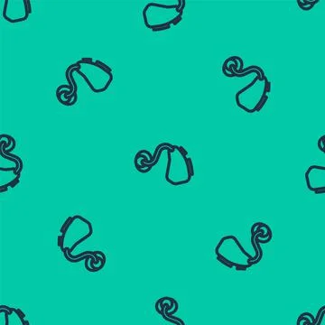 Blue line Hearing aid icon isolated seamless pattern on green background Stock Illustration