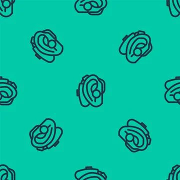 Blue line Hearing aid icon isolated seamless pattern on green background Stock Illustration