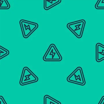 Blue line High voltage icon isolated seamless pattern on green background 스톡 일러스트