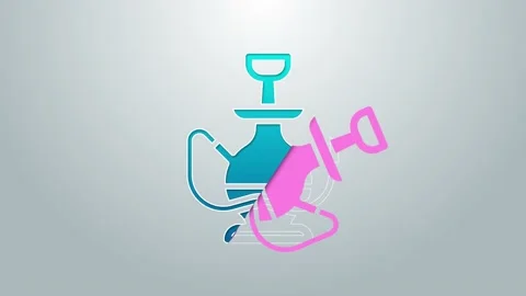 Blue line Hookah icon isolated on grey background. 4K Video motion graphic Stock Footage 155147101