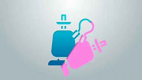 Blue line Hookah icon isolated on grey background. 4K Video motion graphic Stock Footage 156434034