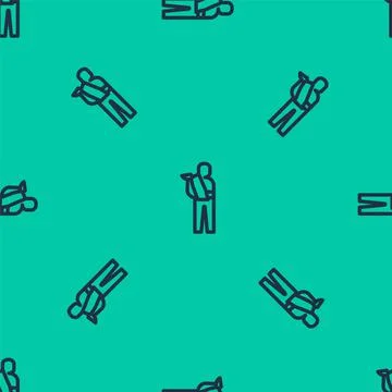 Blue line Human broken arm icon isolated seamless pattern on green background Stock Illustration