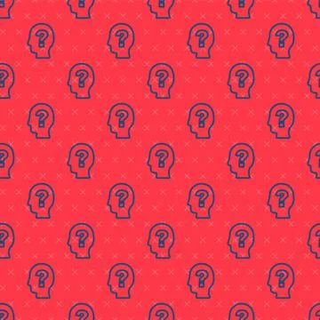Blue line Human head with question mark icon isolated seamless pattern on red 스톡 일러스트