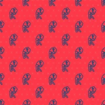 Blue line Human head with question mark icon isolated seamless pattern on r.. Stockillustratie