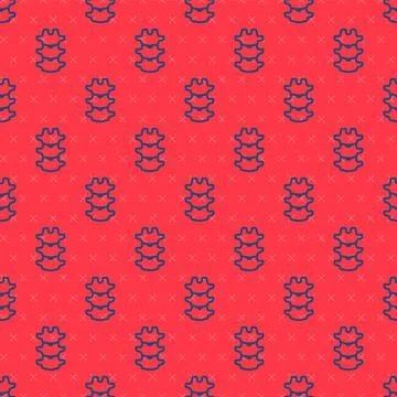 Blue line Human spine icon isolated seamless pattern on red background. Vector Stock Illustration