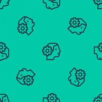 Blue line Humanoid robot icon isolated seamless pattern on green background Illustrazione stock