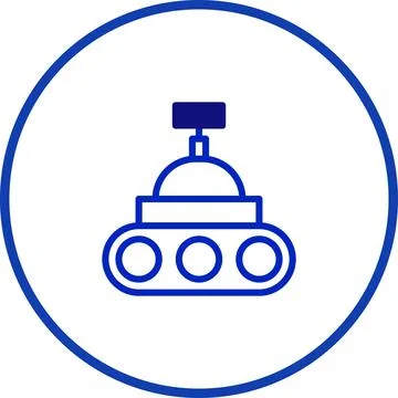Blue line icon of an autonomous robotic vehicle with treads in a circle desig Stock Illustration