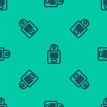 Blue line Intercom icon isolated seamless pattern on green background. Vector Illustrazione stock