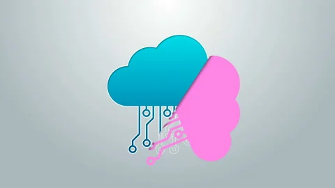 Blue line Internet of things icon isolated on grey background. Cloud computing Stock Footage 145029059