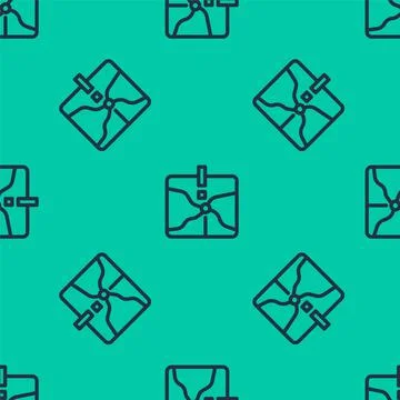 Blue line Intersection point icon isolated seamless pattern on green background Illustrazione stock