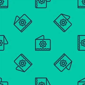 Blue line Islamic octagonal star ornament icon isolated seamless pattern on Stock Illustration