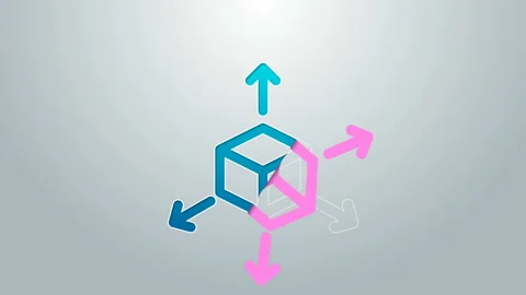 Blue line Isometric cube icon isolated on grey background. Geometric cubes solid Stock Footage 144955925