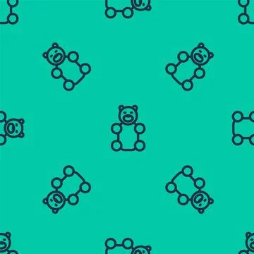 Blue line Jelly bear candy icon isolated seamless pattern on green background Stock Illustration