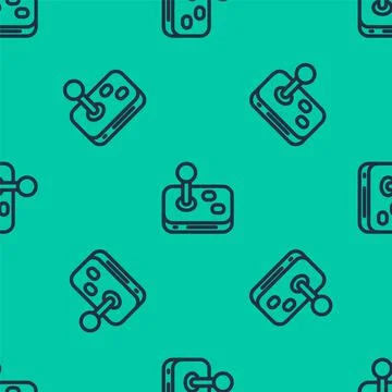 Blue line Joystick for arcade machine icon isolated seamless pattern on green Stock Illustration