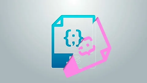 Blue line JS file document. Download js button icon isolated on grey background Stock Footage 144966441