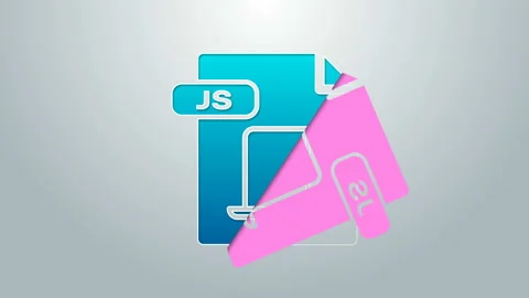Blue line JS file document. Download js button icon isolated on grey background Stock Footage 145097993