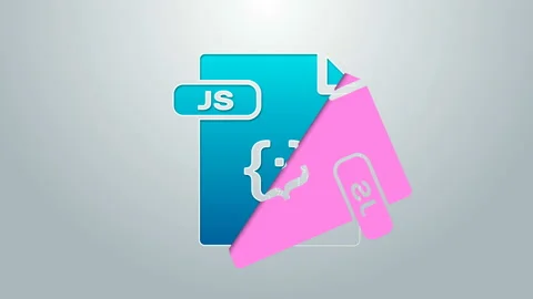 Blue line JS file document. Download js button icon isolated on grey background Stock Footage 145098040