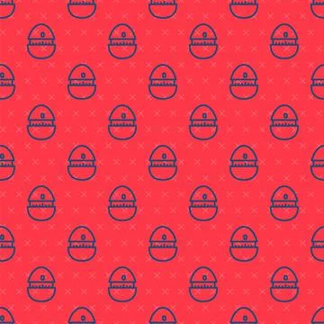 Blue line Kitchen timer icon isolated seamless pattern on red background Stock Illustration