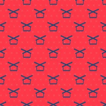 Blue line Knitting needles icon isolated seamless pattern on red background Stockillustratie
