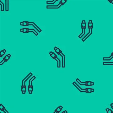 Blue line LAN cable network internet icon isolated seamless pattern on green Illustrazione stock