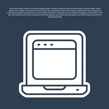 Blue line Laptop with browser window icon isolated on blue background. Computer イラスト素材