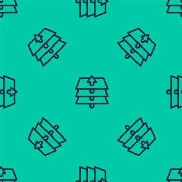 Blue line Layers icon isolated seamless pattern on green background. Vector Illustrazione stock