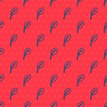 Blue line Leaf icon isolated seamless pattern on red background. Leaves sign 库存插图