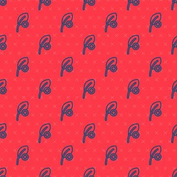Blue line Leaf icon isolated seamless pattern on red background. Leaves sign Illustrazione stock
