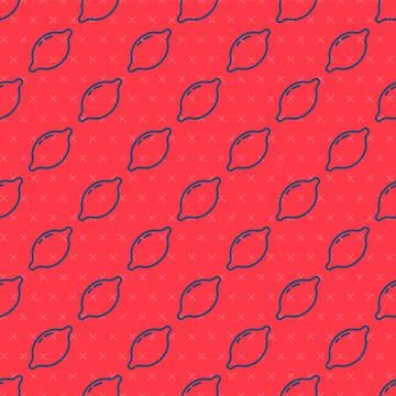 Blue line Lemon icon isolated seamless pattern on red background. Vector Illustrazione stock