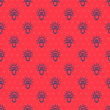 Blue line Light bulb with concept of idea icon isolated seamless pattern on red Illustrazione stock