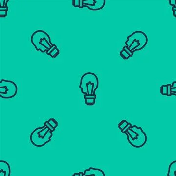 Blue line Light bulb with concept of idea icon isolated seamless pattern on g Illustrazione stock
