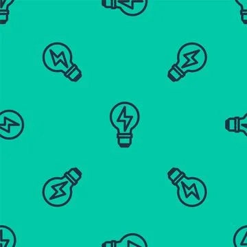 Blue line Light bulb with lightning symbol icon isolated seamless pattern on 스톡 일러스트