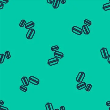 Blue line Macaron cookie icon isolated seamless pattern on green background 스톡 일러스트
